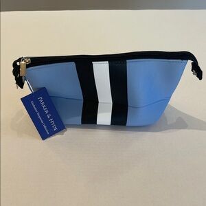 PARKER & HYDE BLUE BLACK NEOPRENE STRIPED POUCH NWT